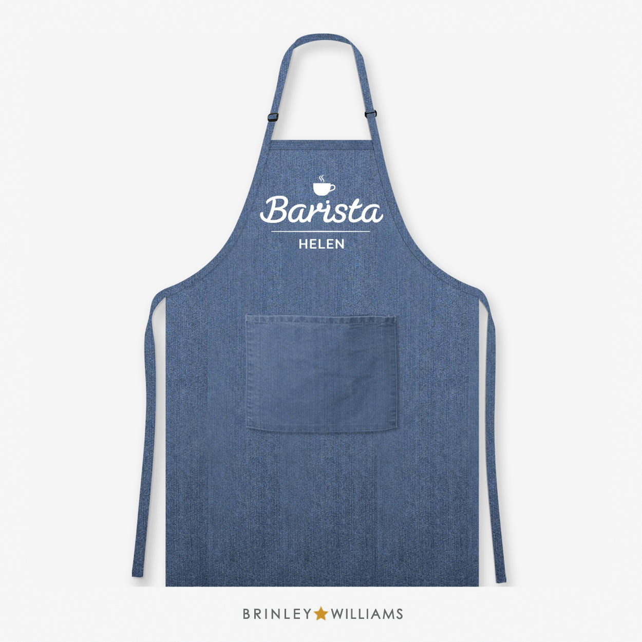 Personalised Barista Denim Apron - Blue Zoom