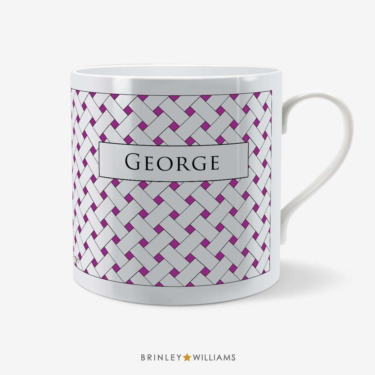 Personalised mug with Purple weave pattern by 'Brinley Williams'.