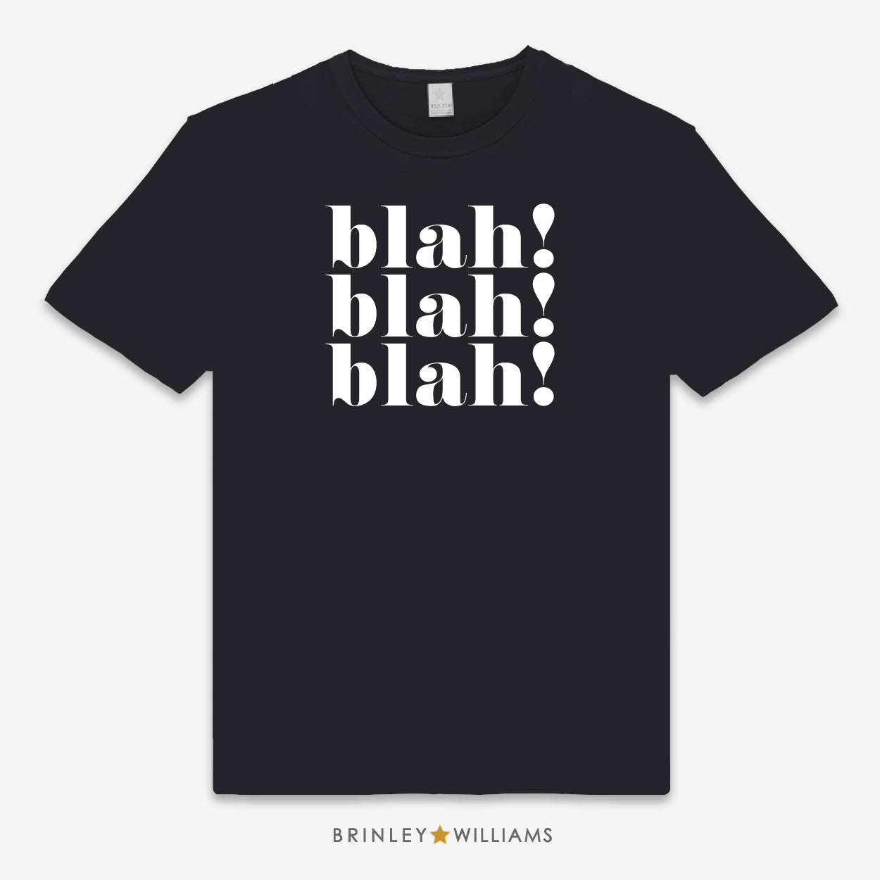Black Unisex t-shirt with 'blah! blah! blah!' printed text design