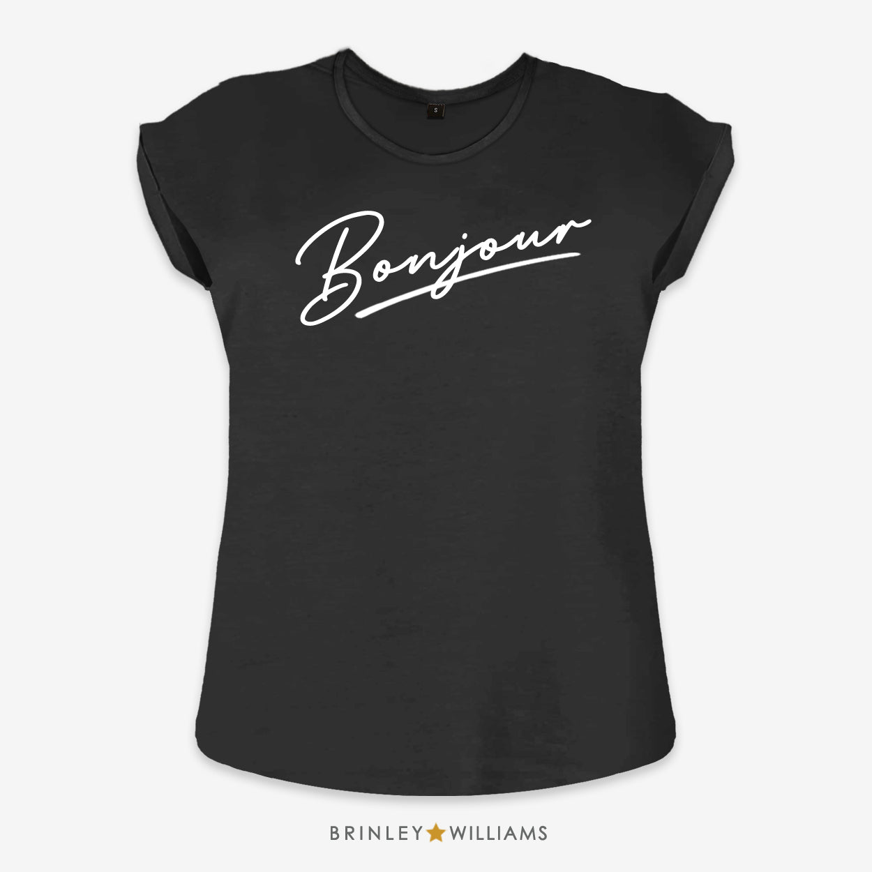 Bonjour Rolled Sleeve T-shirt - Black