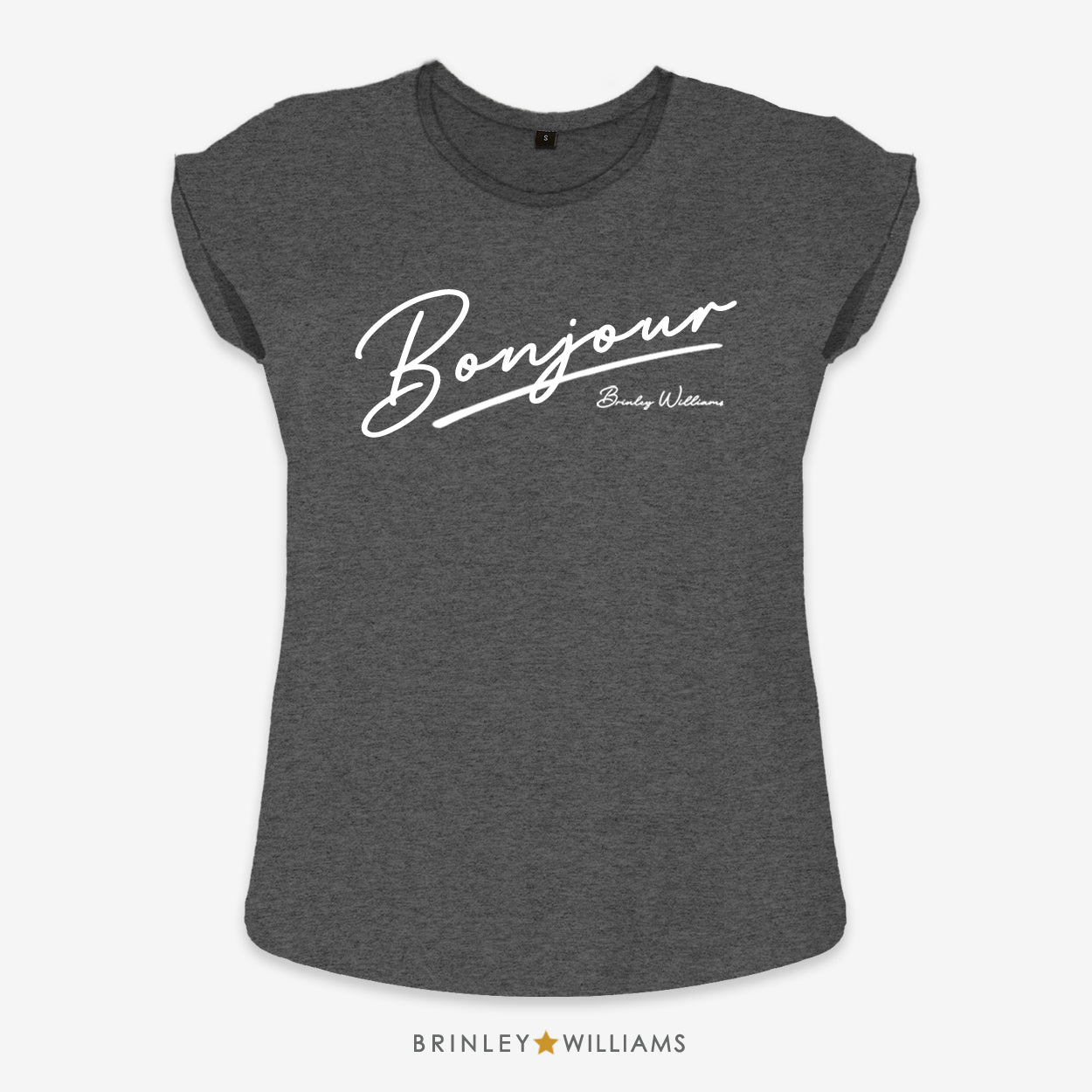 Bonjour Rolled Sleeve T-shirt - Charcoal