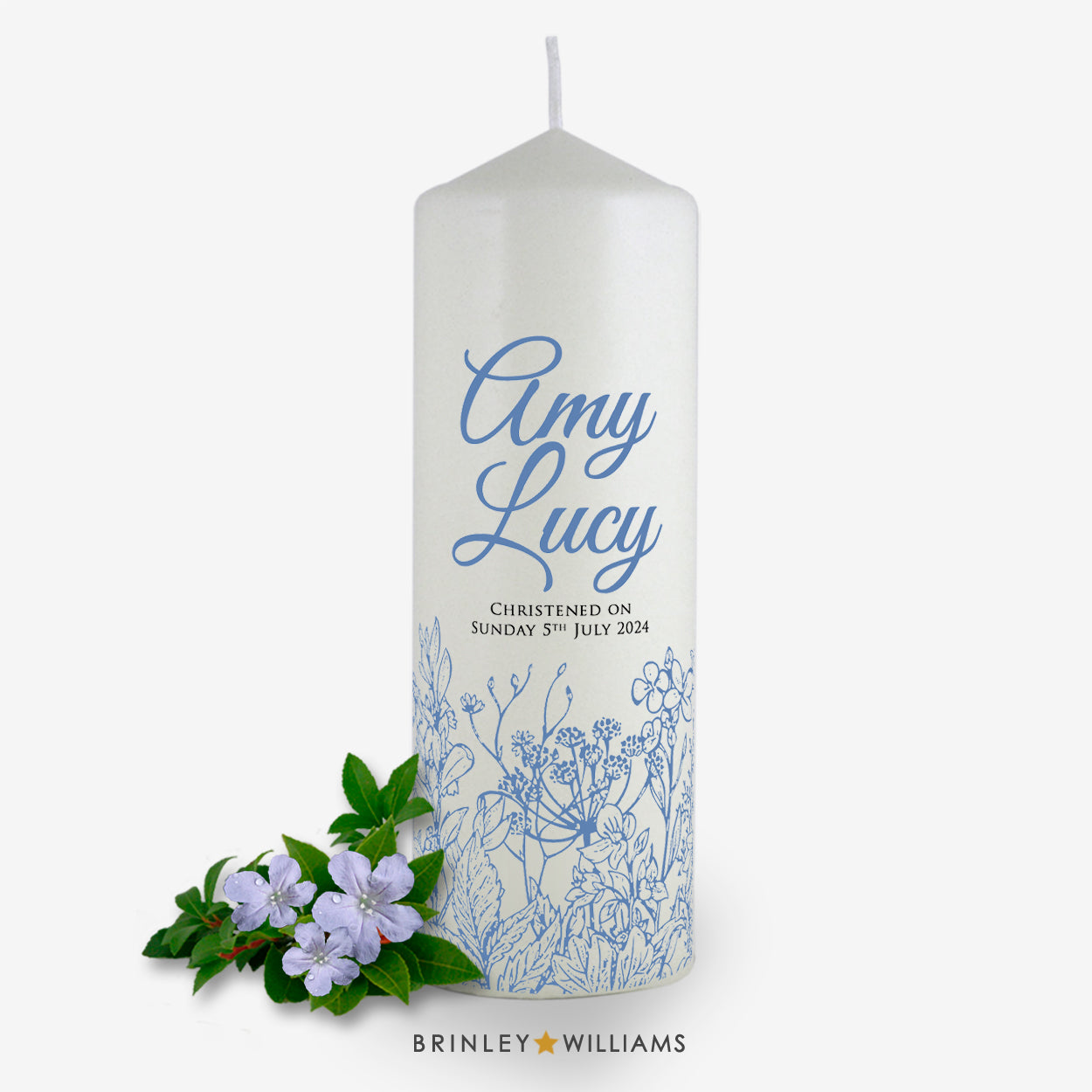 Botanicals Personalised Christening Candle - Sky Blue