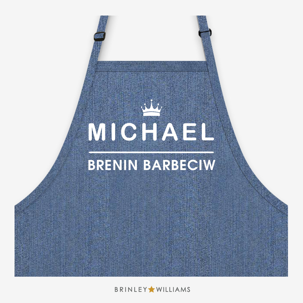 Brenin Barbeciw Denim Apron- Personalised - Blue denim