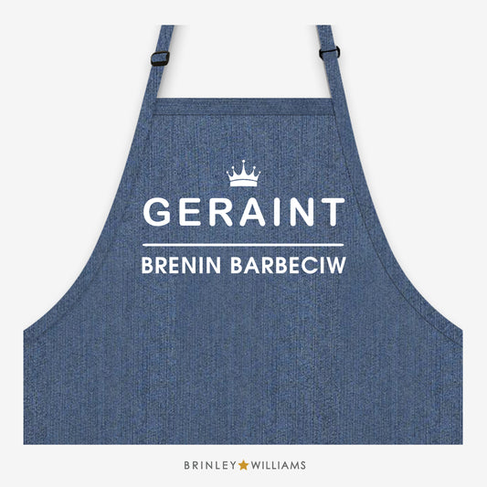 Brenin Barbeciw Denim Apron - Personalised - Indigo Blue Denim