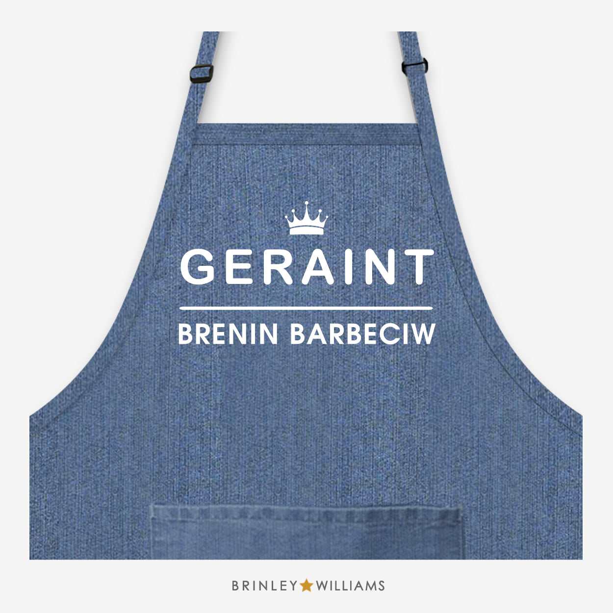 Brenin Barbeciw Personalised Blue Denim Apron