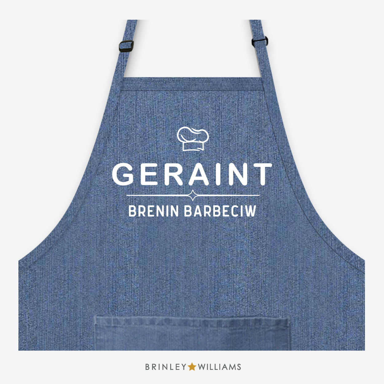 Brenin Barbeciw Personalised Denim Apron - Blue