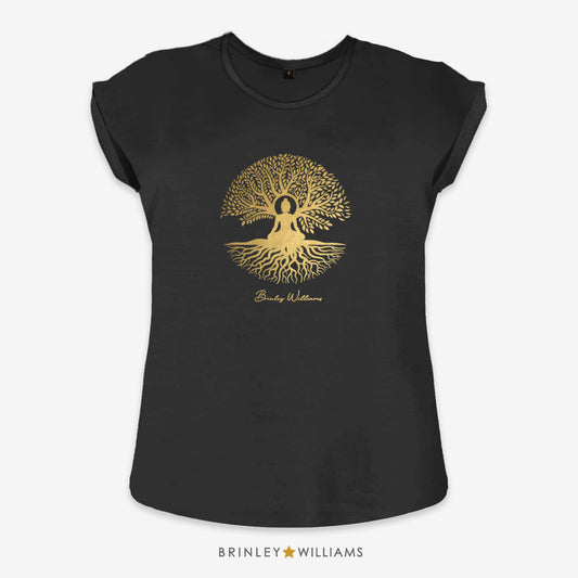 Buddha Tree Rolled Sleeve T-shirt - Black