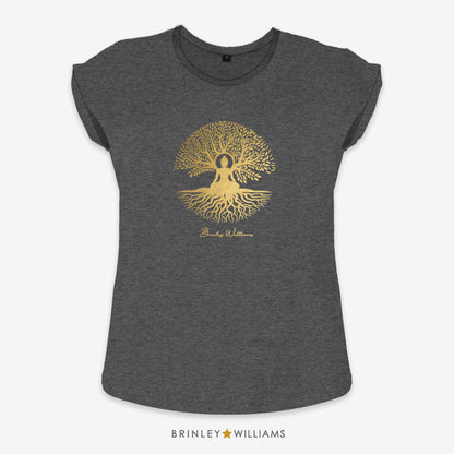 Buddha Tree Rolled Sleeve T-shirt - Charcoal