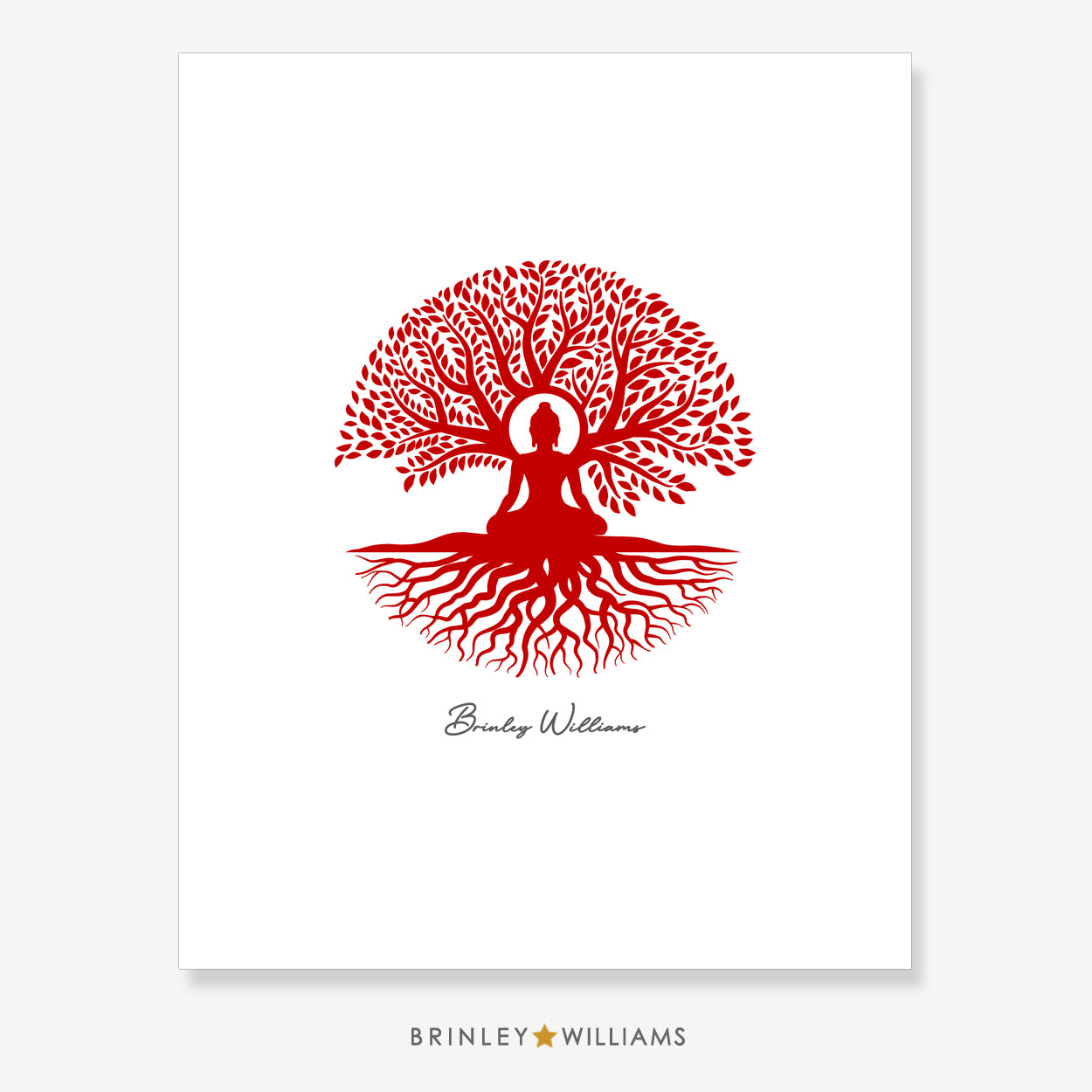 Buddha Tree Wall Art Poster - Red