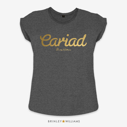 Cariad Rolled Sleeve T-shirt - Charcoal