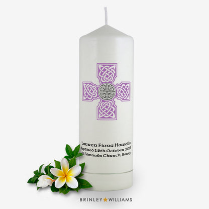 Celtic Brooch Personalised Baptism Candle - Lavender