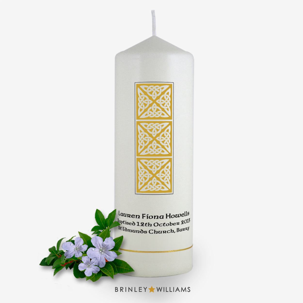 Celtic Column Personalised Baptism Candle - Bronze