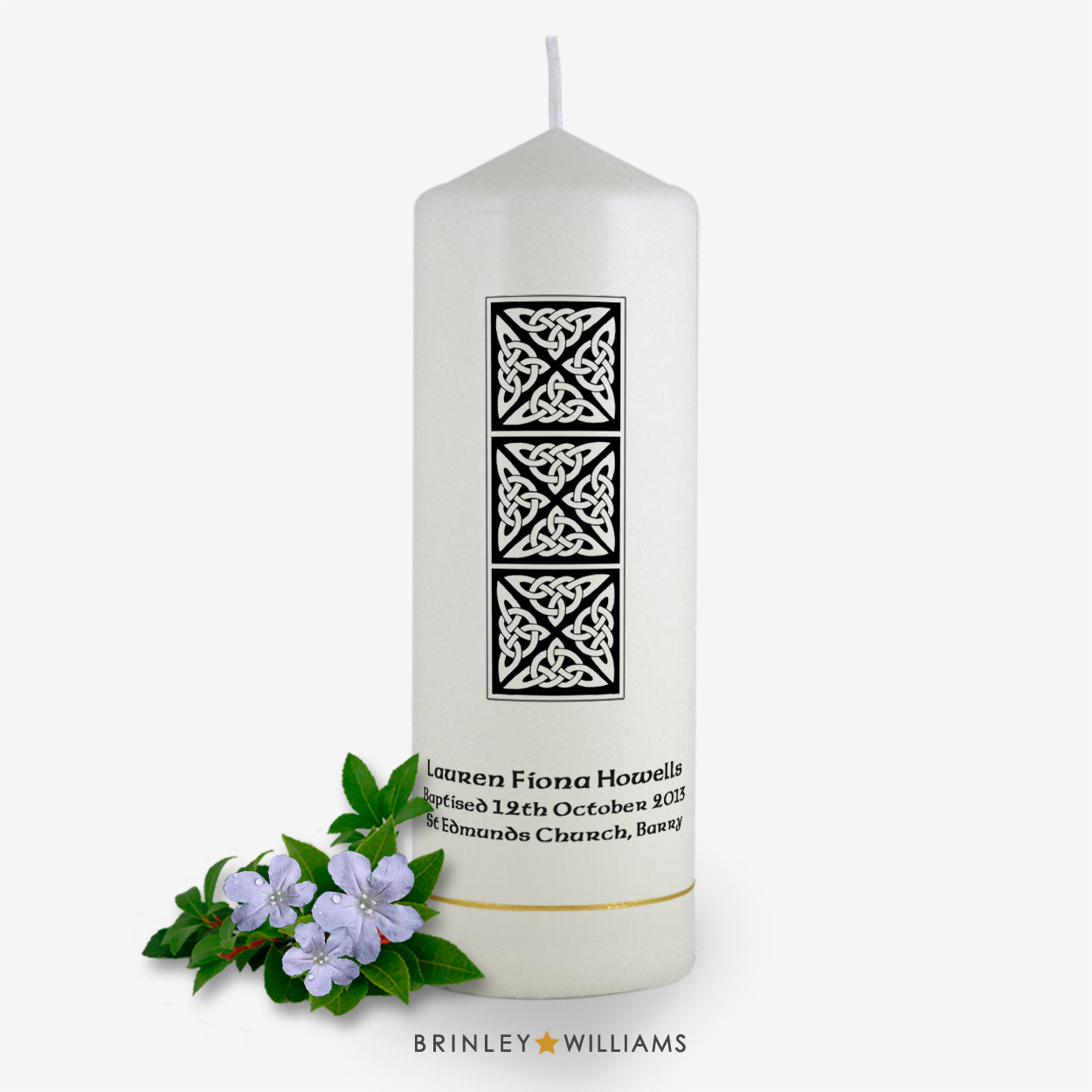 Celtic Column Personalised Baptism Candle - Charcoal