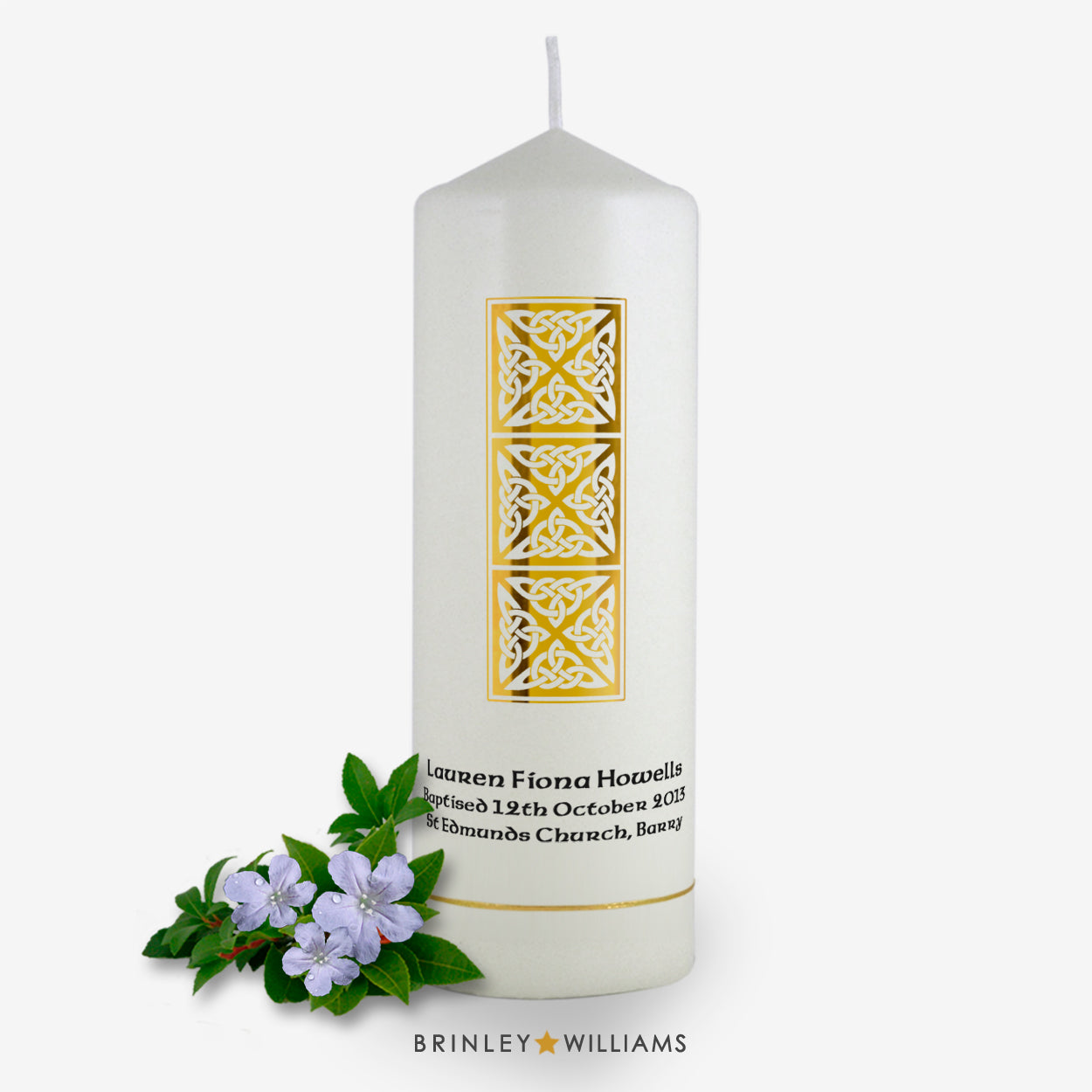 Celtic Column Personalised Baptism Candle - Gold Foil