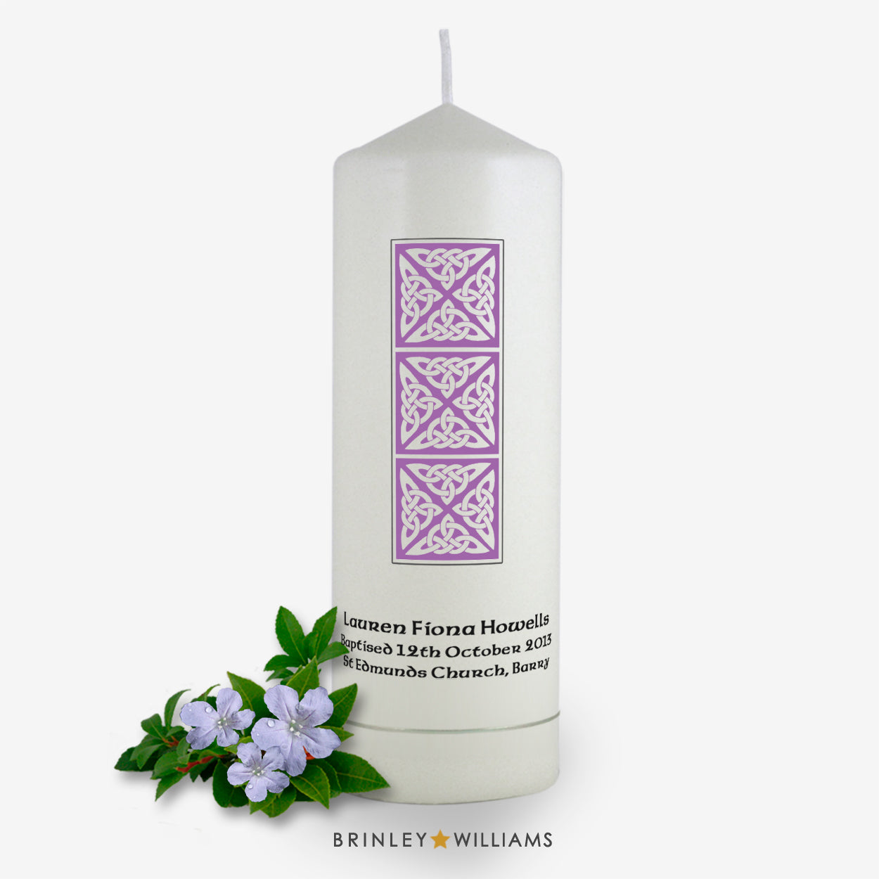 Celtic Column Personalised Baptism Candle - Lavender