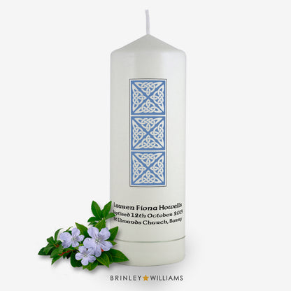Celtic Column Personalised Baptism Candle - Sky Blue