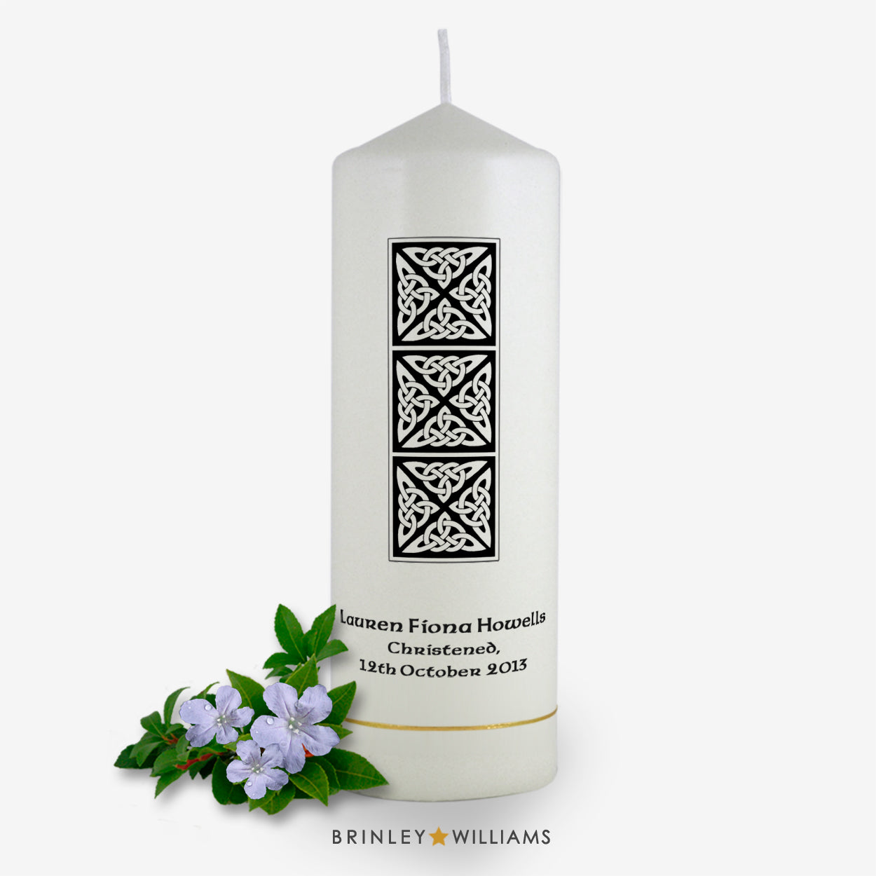 Celtic Column Personalised Christening Candle - Charcoal