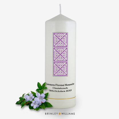 Celtic Column Personalised Christening Candle - Lavender