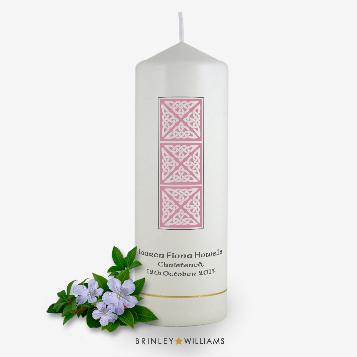 Celtic Column Personalised Christening Candle - Soft Pink