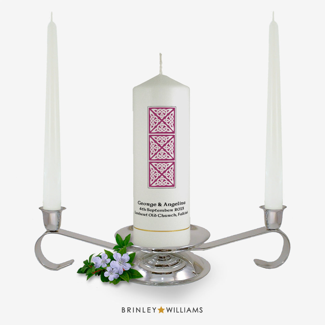 Celtic Column Personalised Unity Candle - Burgundy