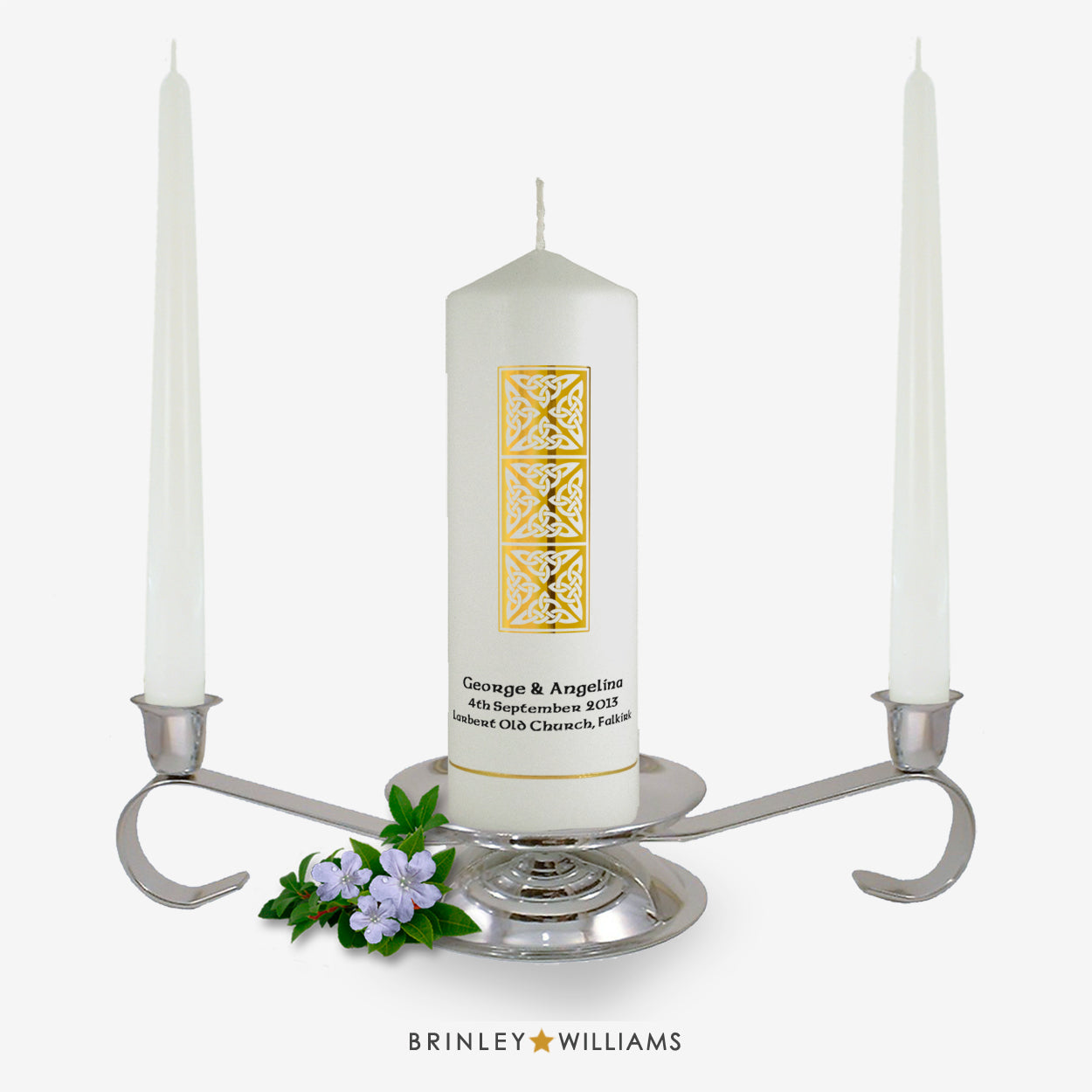 Celtic Column Personalised Unity Candle - Gold Foil