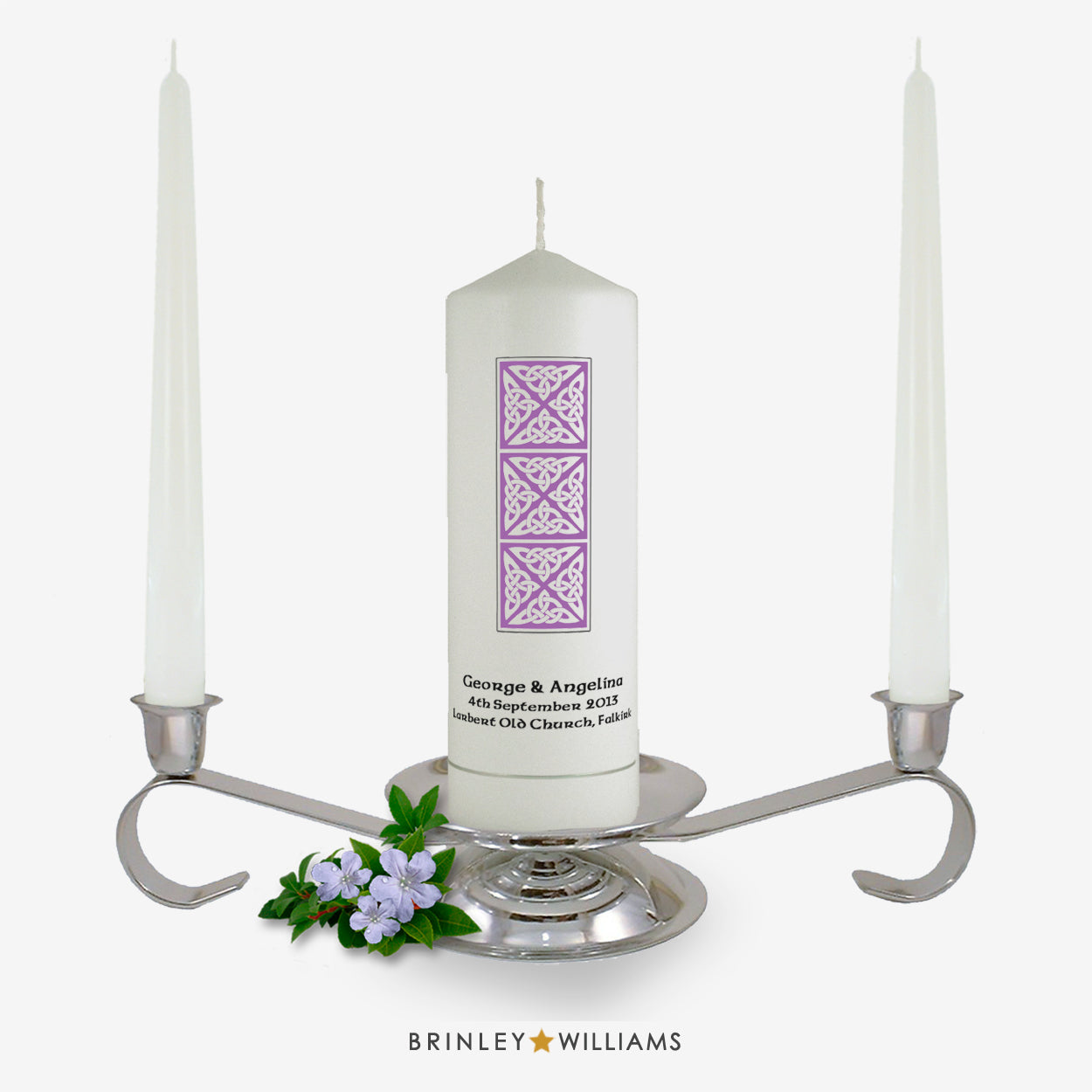 Celtic Column Personalised Unity Candle - Lavender