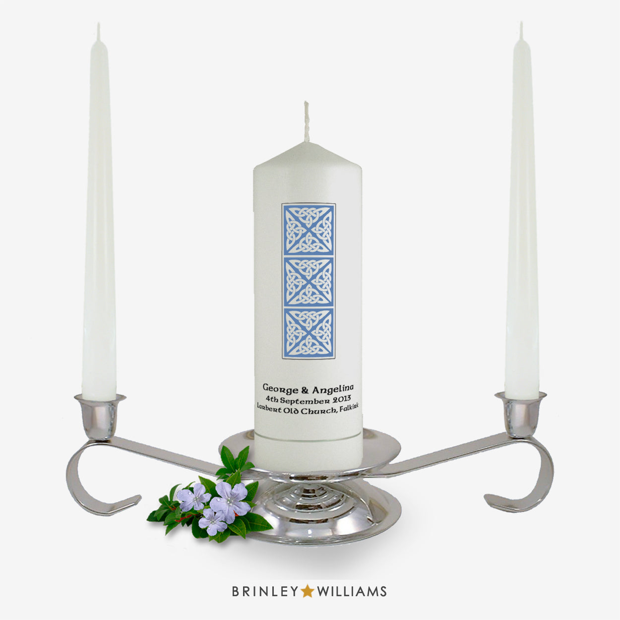 Celtic Column Personalised Unity Candle - Sky Blue