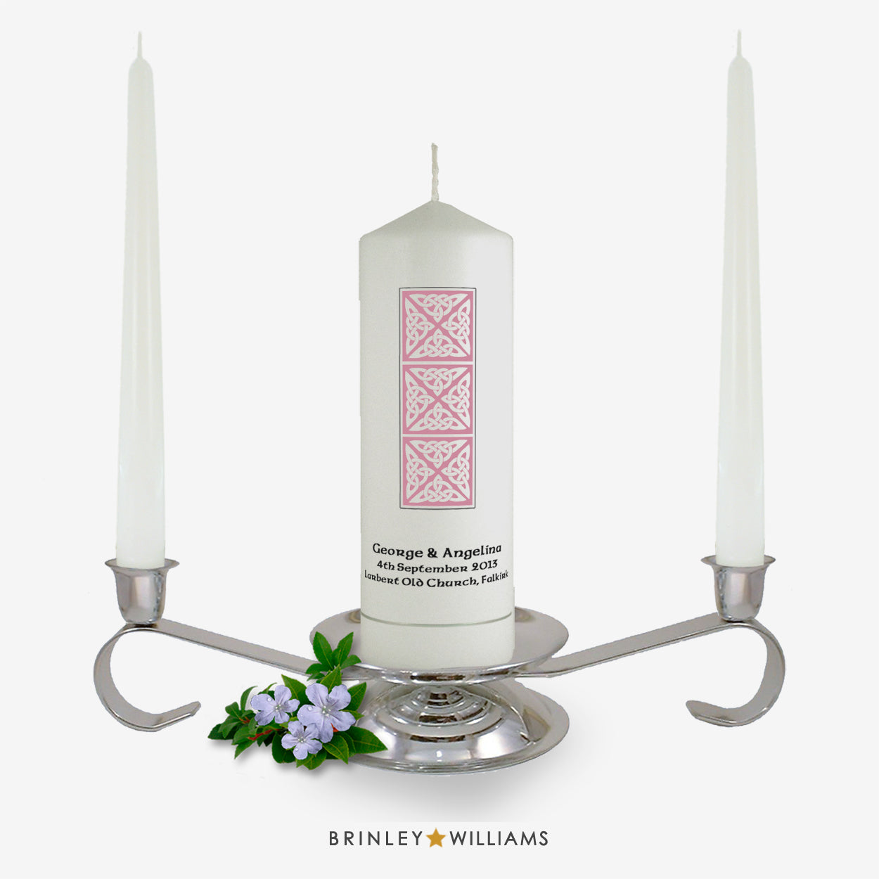 Celtic Column Personalised Unity Candle - Soft Pink