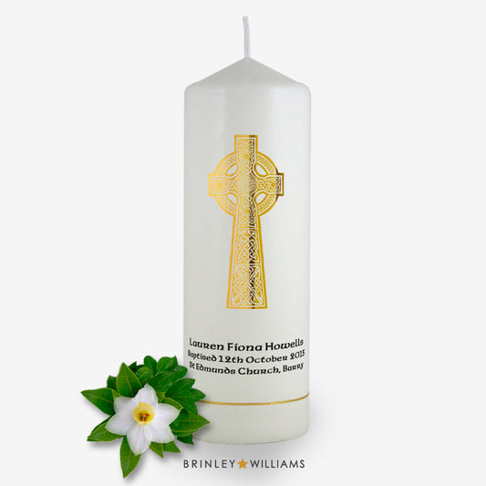 Celtic Cross Personalised Baptism Candle - Gold Foil