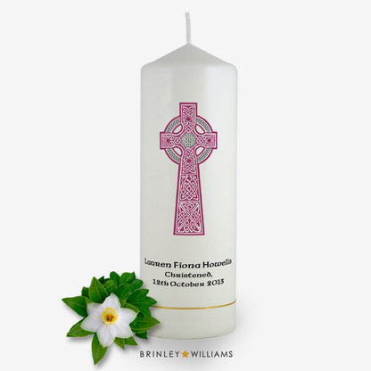 Celtic Cross Personalised Christening Candle - Burgundy