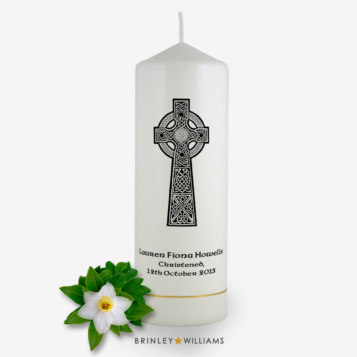 Celtic Cross Personalised Christening Candle - Charcoal