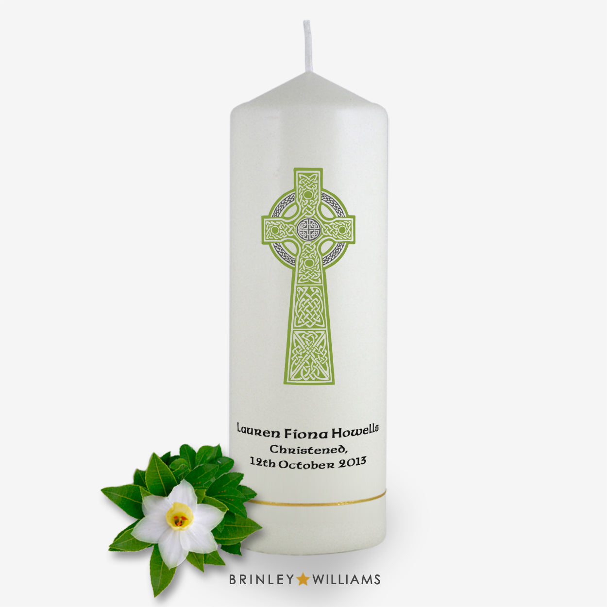Celtic Cross Personalised Christening Candle - Emerald