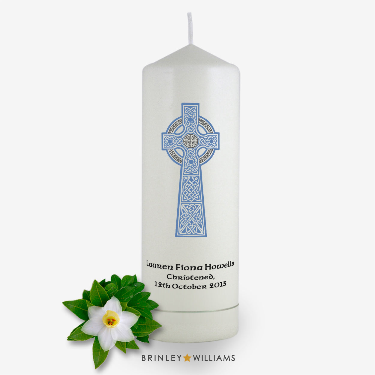 Celtic Cross Personalised Christening Candle - Sky Blue