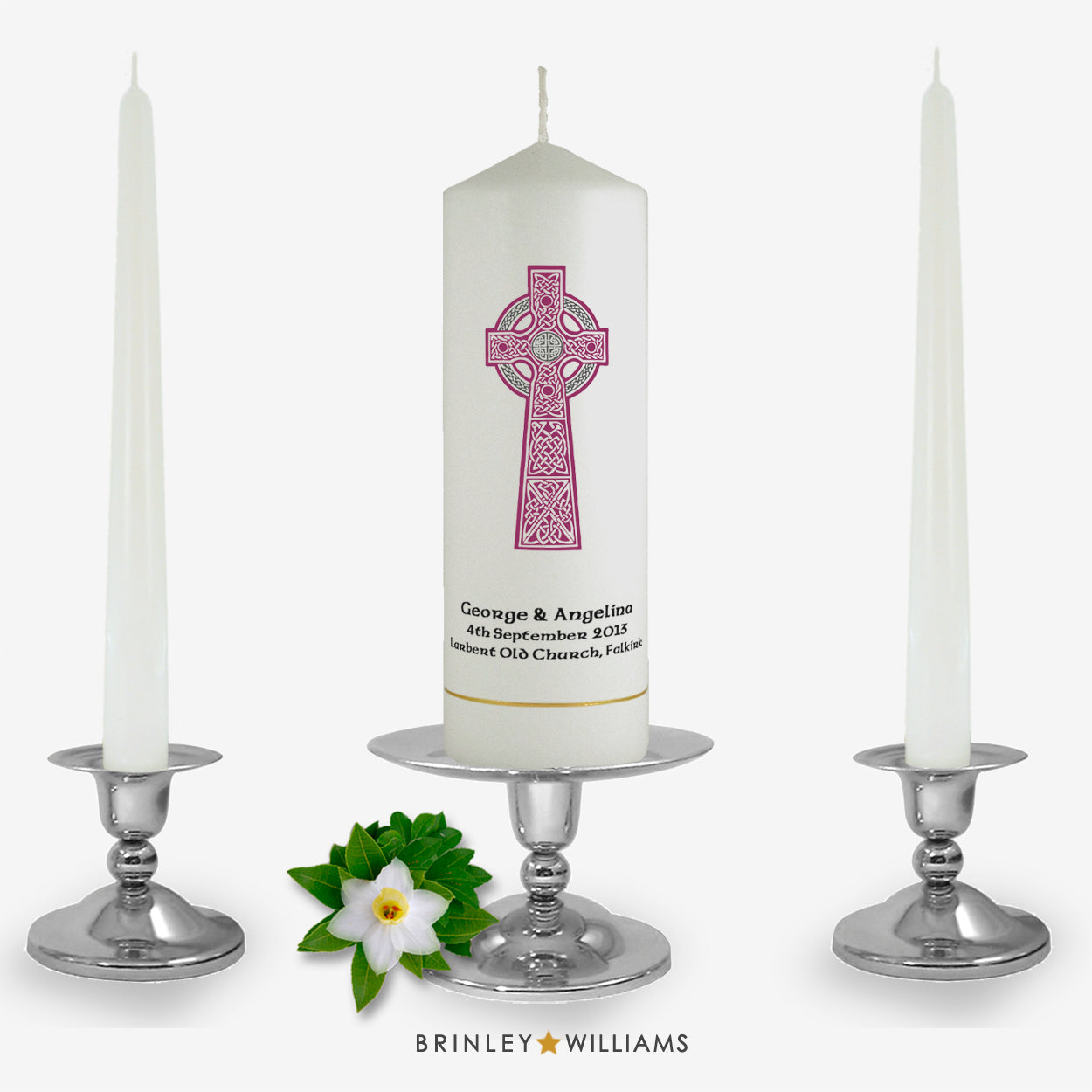 Celtic Cross Personalised Unity Candle - Burgundy