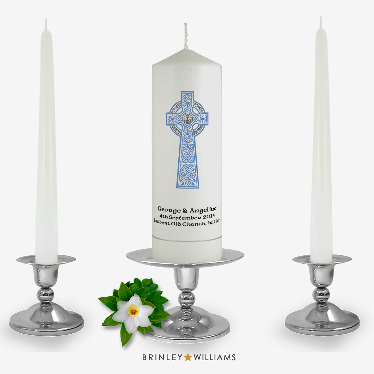 Celtic Cross Personalised Unity Candle - Sky Blue