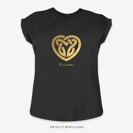 Celtic Knotwork Heart Rolled Sleeve T-shirt - Black
