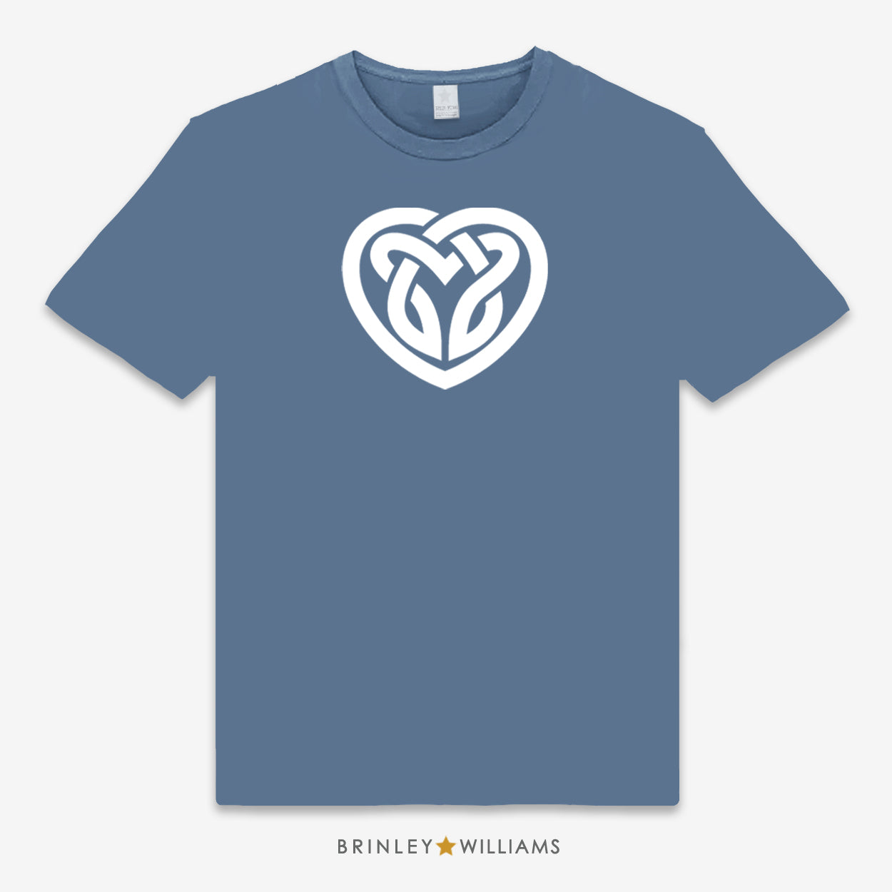 Blue unisex t-shirt printed with a white Celtic heart-shaped design 