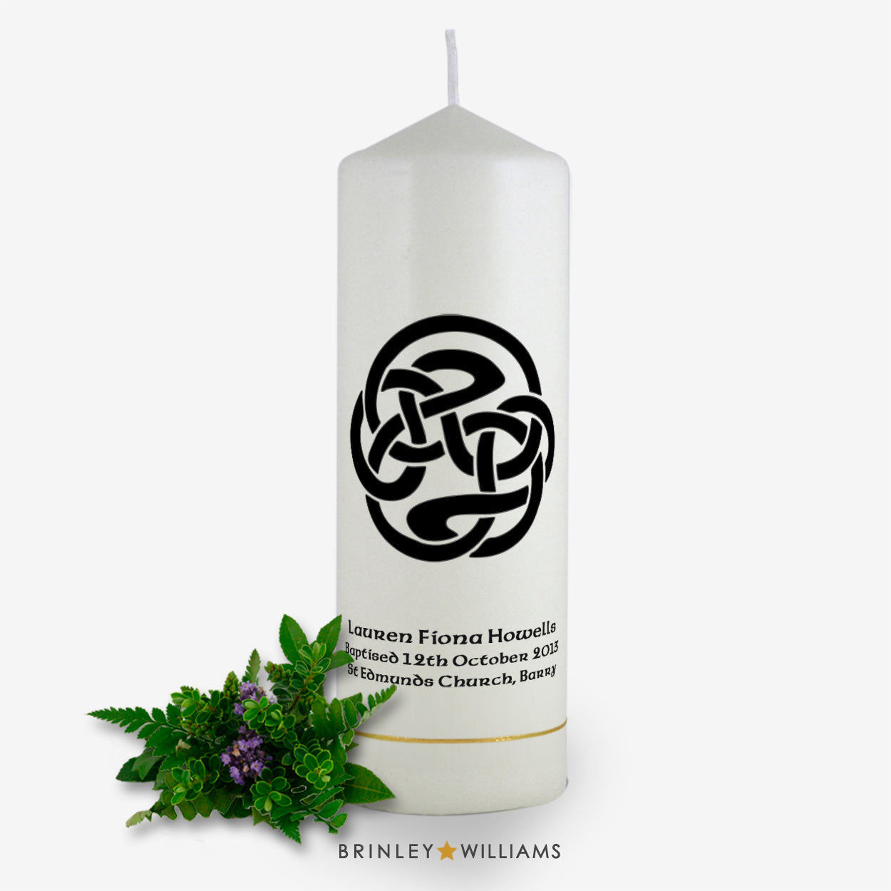Celtic Spiral Personalised Baptism Candle - Charcoal