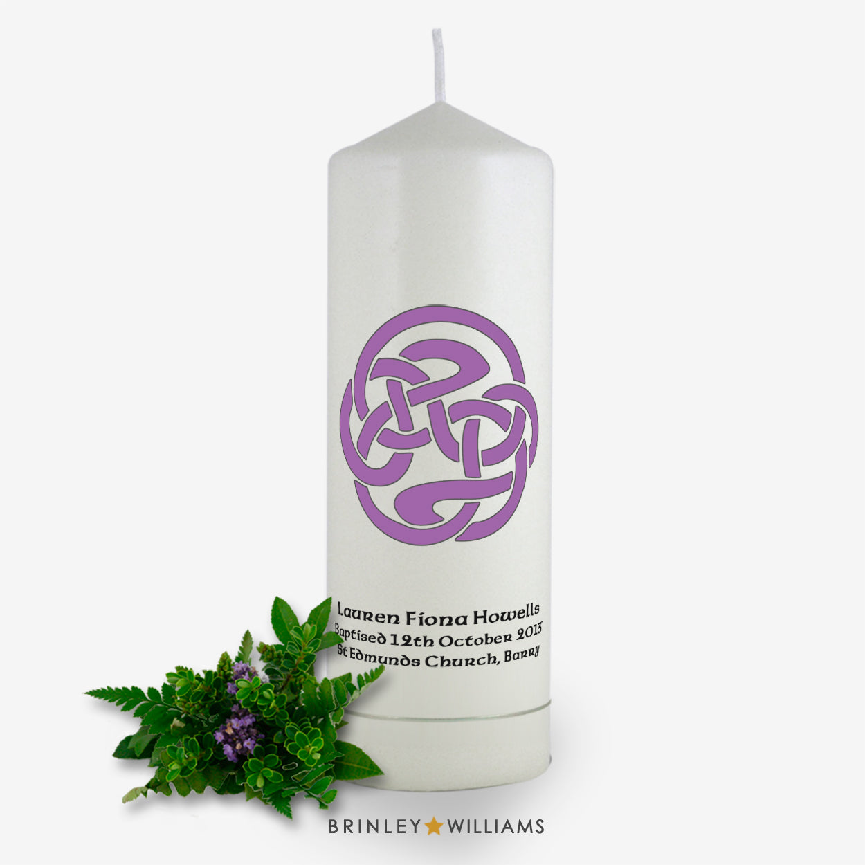 Celtic Spiral Personalised Baptism Candle - Lavender