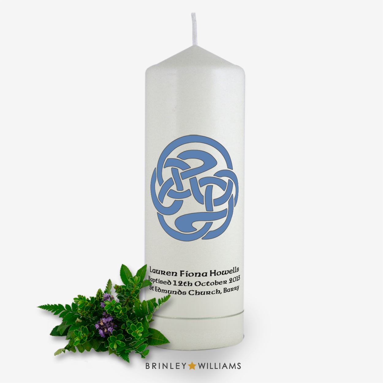 Celtic Spiral Personalised Baptism Candle - Sky Blue