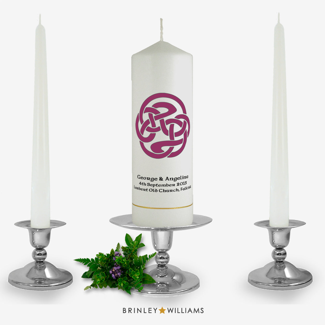 Celtic Spiral Personalised Unity Candle - Burgundy