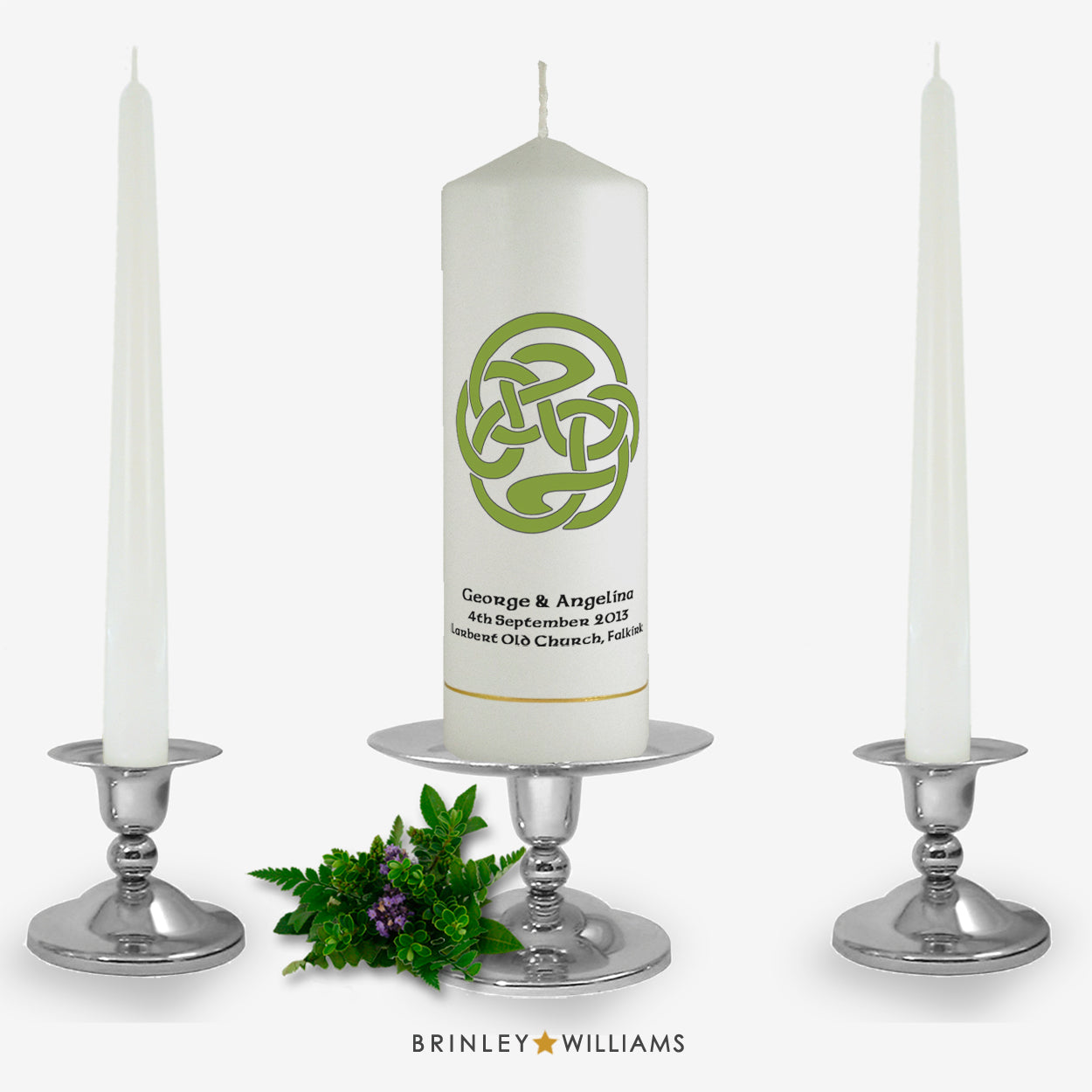 Celtic Spiral Personalised Unity Candle - Emerald