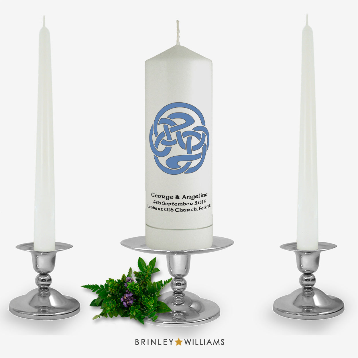 Celtic Spiral Personalised Unity Candle - Sky Blue