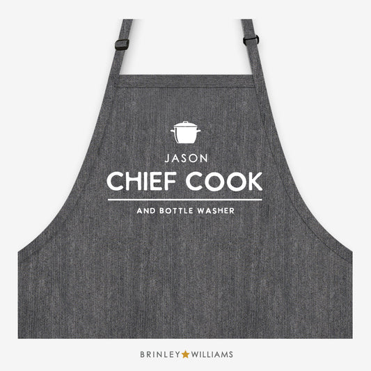 Chief Cook & Bottle Washer Apron - Personalised - Black Denim