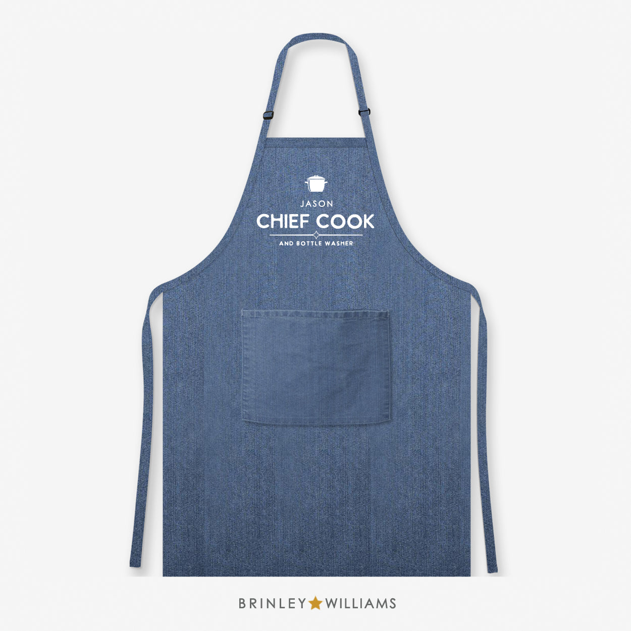 Personalised Chief Cook & Bottle Washer Denim Apron - Blue Zoom
