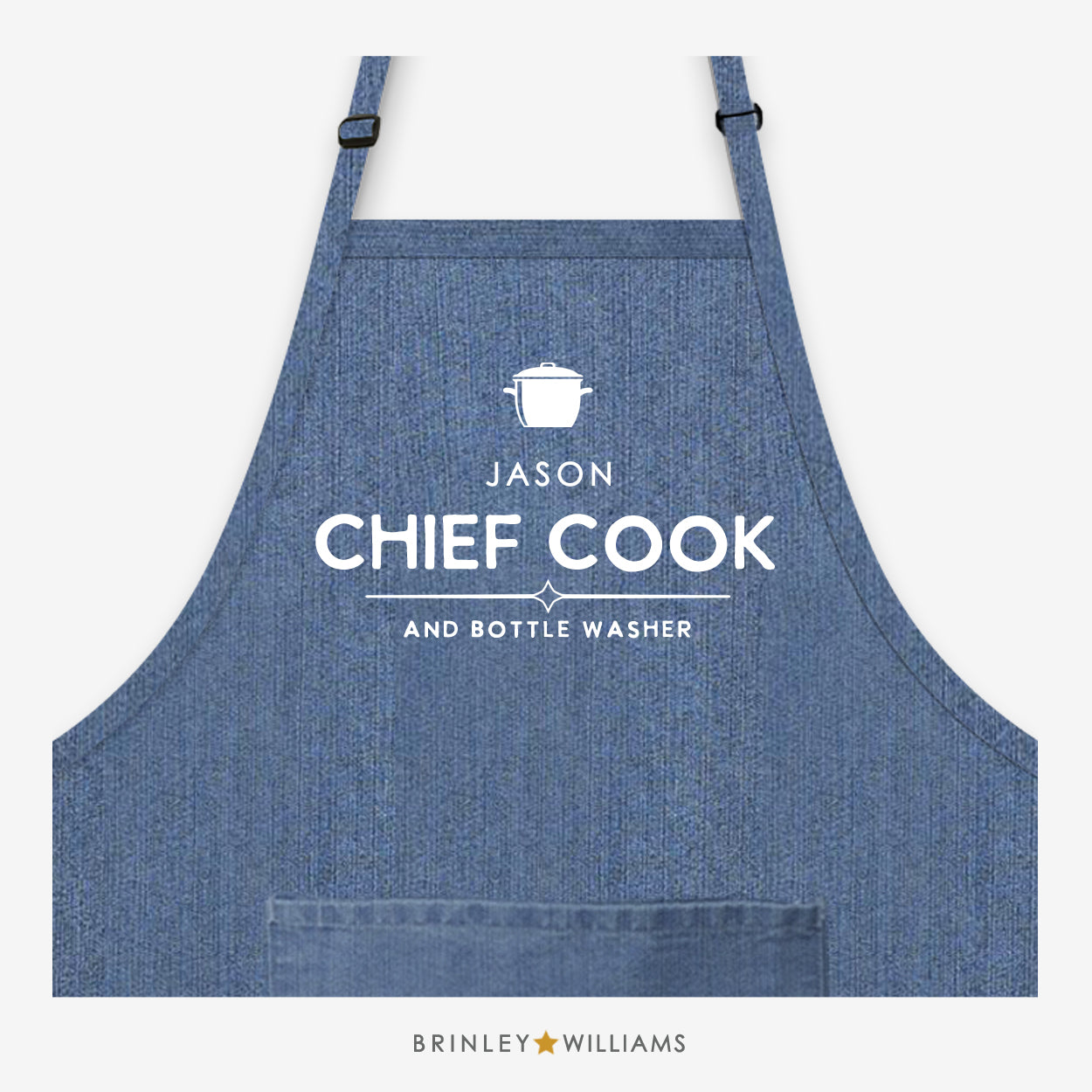 Personalised Chief Cook & Bottle Washer Denim Apron - Blue