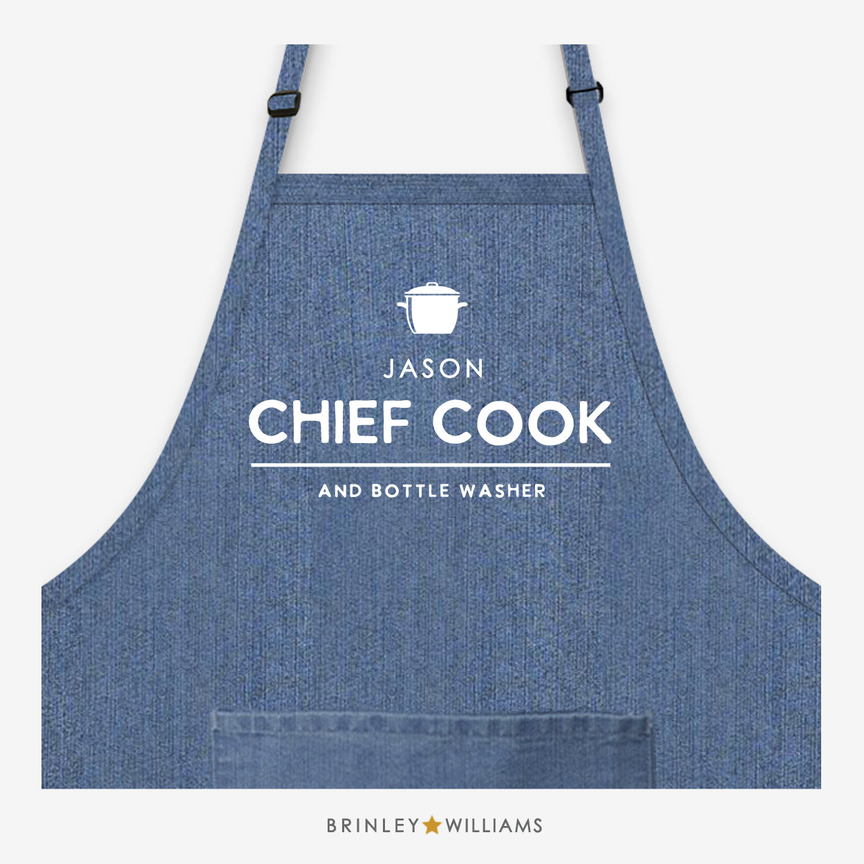 Chief Cook & Bottle Washer Personalised Blue Denim Apron