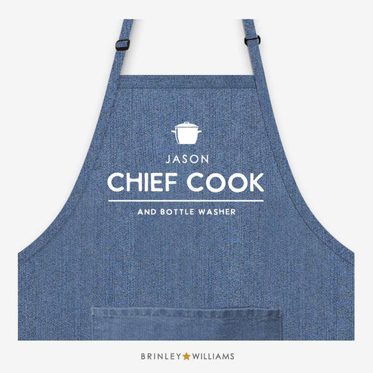 Chief Cook & Bottle Washer Personalised Blue Denim Apron