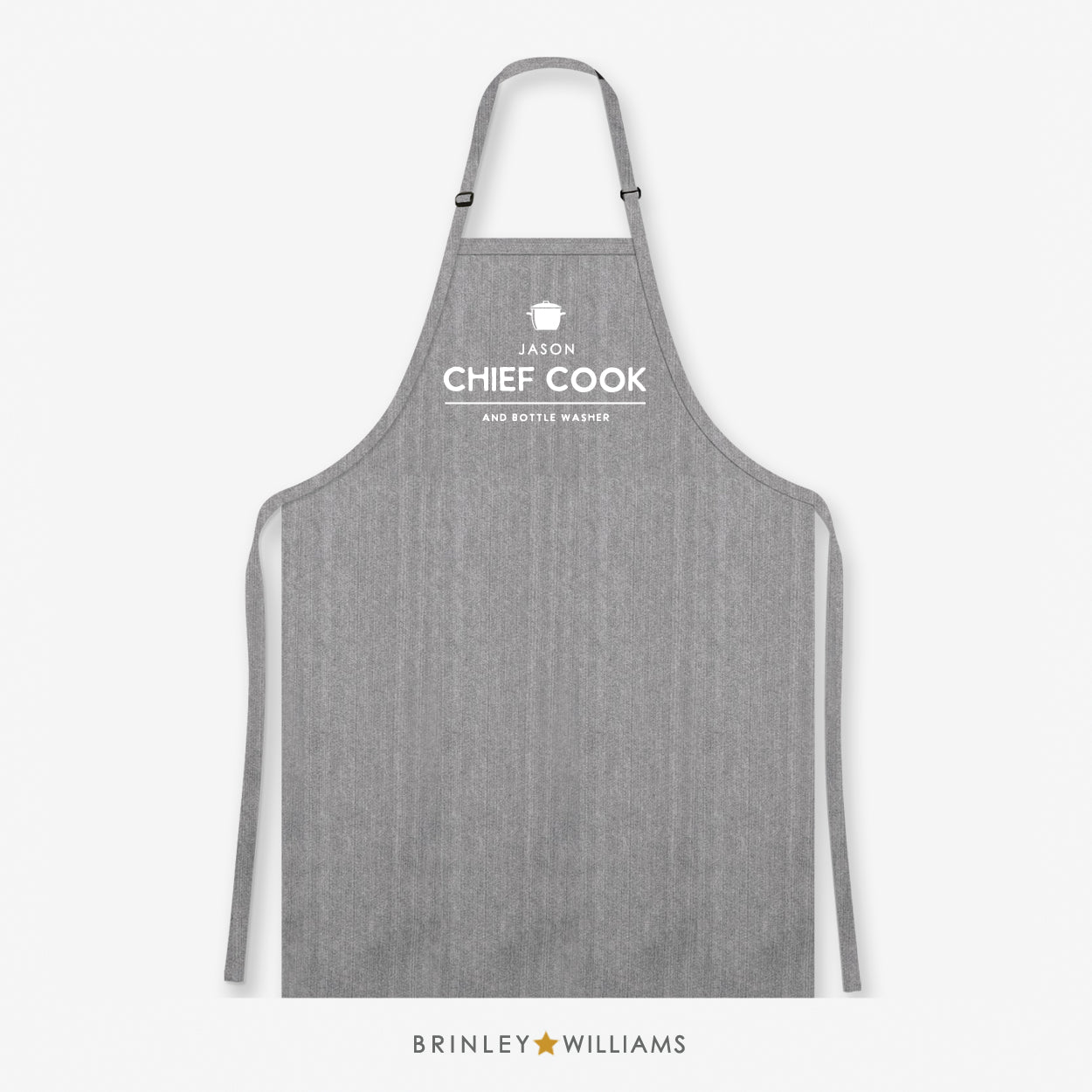Chief Cook & Bottle Washer Personalised Grey Denim Apron - Zoom Out