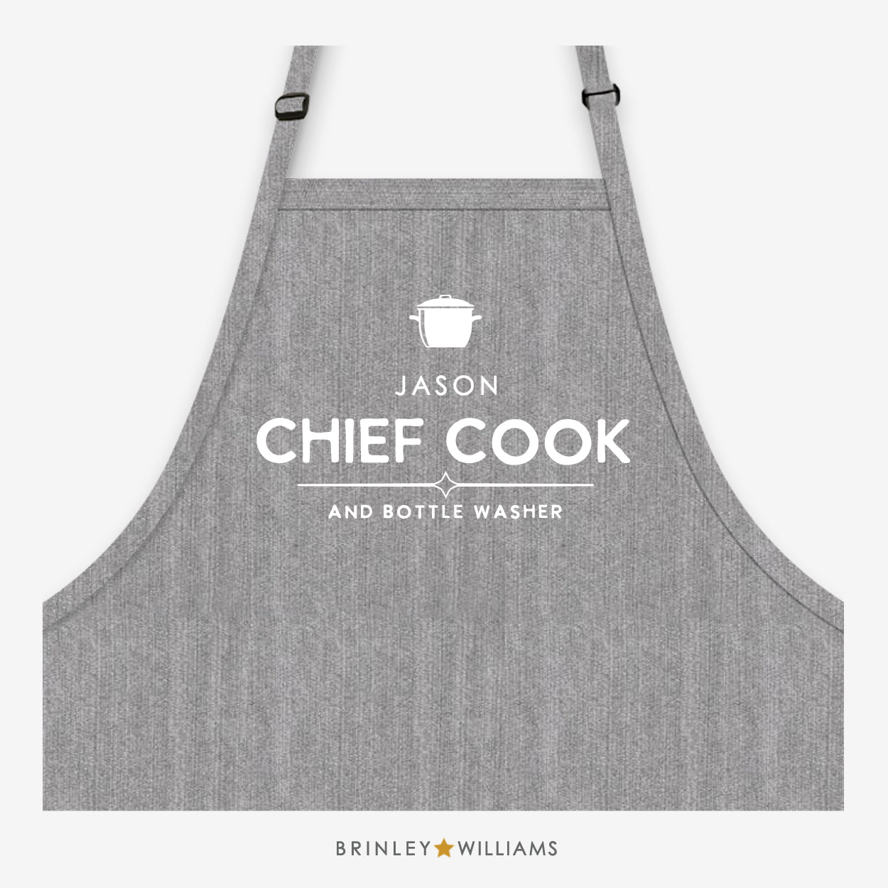Personalised Chief Cook & Bottle Washer Denim Apron - Grey